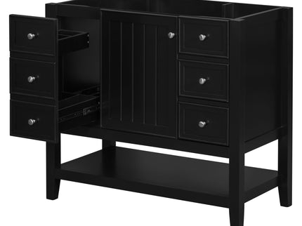 36" Bathroom Vanity Base With 2 Cabinet And 3 Drawers - Black