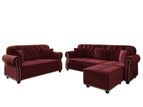 Dark Red / 3 Pc. 3 Seater Sofa, 2 Seater Sofa, Ottoman