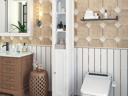 Slim Tall Bathroom Storage Cabinet With Adjustable Shelves, Anti Tip Freestanding Cabinet - White