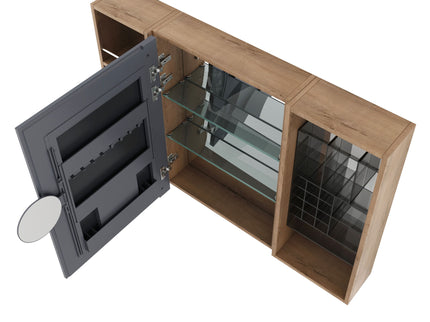 Wall Mounted Bathroom Mirror Cabinet With Adjustable Shelves Storage Cabinet - Imitative Oak