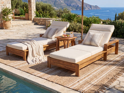 Chaise Lounge Set With 4 Fold Cushion And Built In Headrest, 3 Position Adjustable