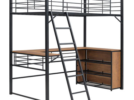 Loft Bed & 3 Layers Of Shelves And L-Shaped Desk