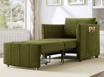 Upholstered Convertible Sleeper Sofa With 5 Position Backrest, Side Pockets, Storage