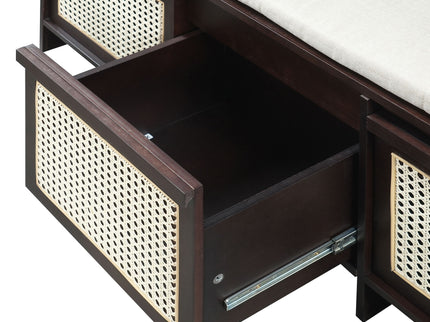 Entryway Shoe Bench With Drawers & Button Tufted Cushion