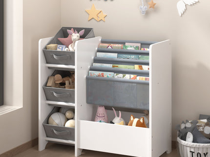 Bookshelf And Toy Storage Organizer, Multifunctional 4 Tier With 3 Collapsible Drawers - White