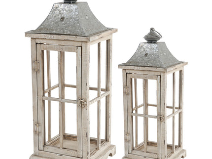 Wooden Candle Lantern Decorative, Hurricane Lantern Holder Decor For Indoor Outdoor, Home Garden - Ivory