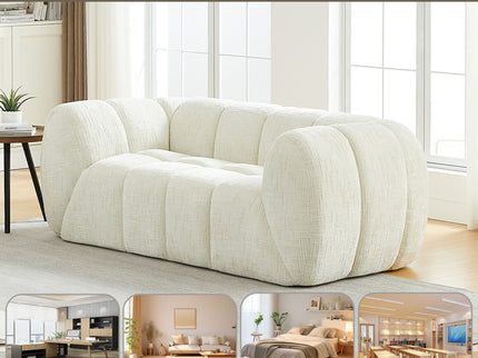 Quilted Cloud Sofa With Rounded Armrests And Piano Key Backrest Design