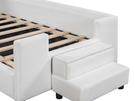 Upholstered Daybed With Bear Shaped Headboard, Hydraulic System And Breathable Fence