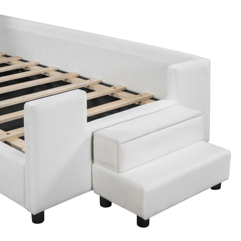 Upholstered Daybed With Bear Shaped Headboard, Hydraulic System And Breathable Fence