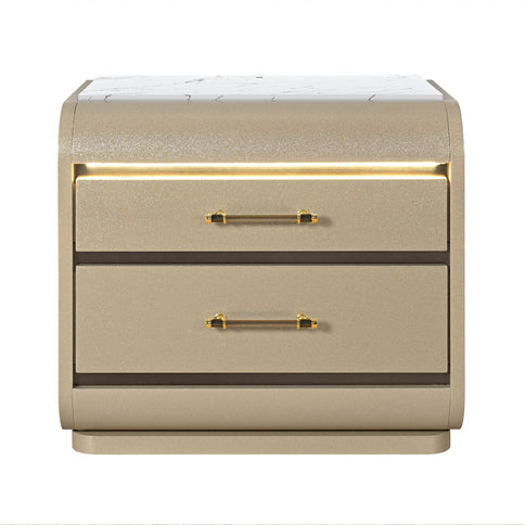 Gigi - Nightstand With LED Lighting For Bedroom Storage - Gold