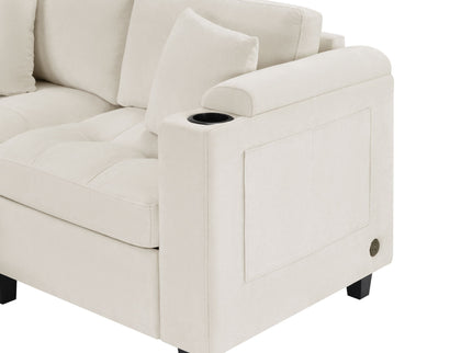 U Shaped Sectional Sofa, Corner Living Room Couch With Built In Cup Holders, Storage, USB Ports