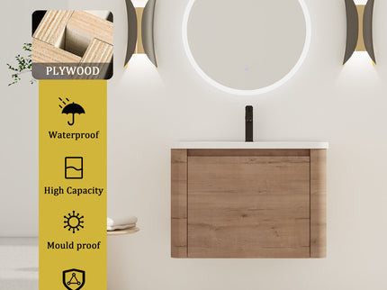 Wall Mounted Bathroom Vanity With Sink, Storage Shelves & Soft Close Door
