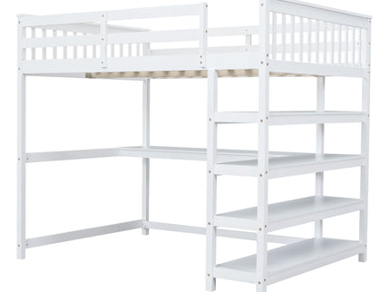 Loft Bed With Storage Shelves And Under Bed Desk