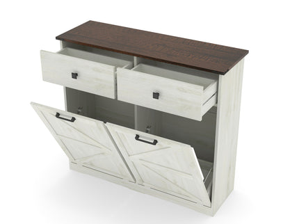 Double Tilt Out Trash Cabinet With Hideaway Drawer And Barn Door Style