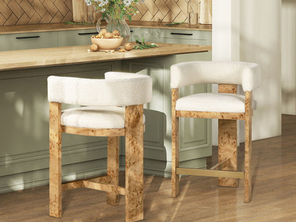 Vavona - Burl Upholstered Barrel Back Counter Height Bar Stool - Polar Off White