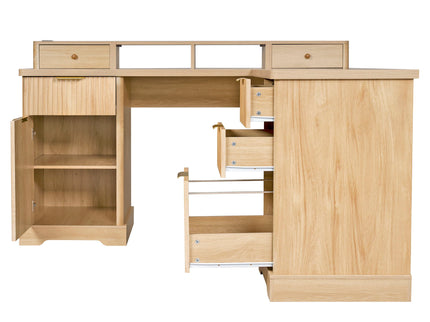 Fluted L-Shaped Desk With Charging Station & Storage Cabinet