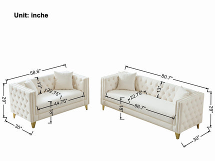 Deep Seat Sofa With Button Nailhead, Square Arm Couches