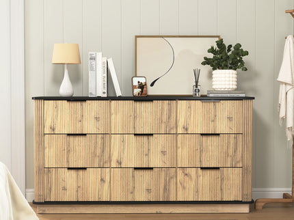 Modern 9 Drawer Cabinet With Metal Rounded Corners Multi Functional Storage - Black