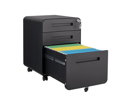 3 Drawer Mobile File Cabinet Under Desk Office, Simple Style Versatile Storage Cabinet For Legal / Letter / A4 Files, 5 Wheel Design Anti-Tilting Cold Rolled Steel Waterproof Moisture-Proof