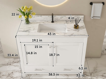 43" Bathroom Vanity, Multi Functional Cabinet - White