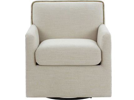 Tolland - Swivel Accent Chair With Antique Brass Nailhead Trim - Beige