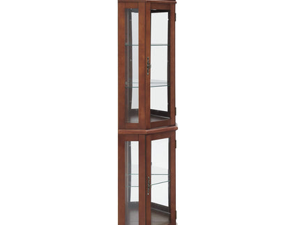 Corner Curio Cabinet With Lights, Adjustable Tempered Glass Shelves, Display Cabinet (E26 Light Bulb Not Included) - Mirrored / Walnut