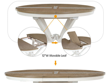 Dining Set With Extendable Round Table And 4 Upholstered Chairs
