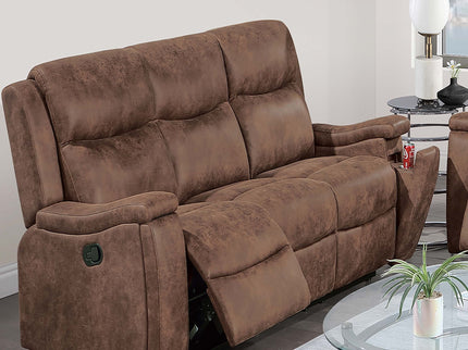 1 Piece Manual Motion Sofa Console Loveseat With Plush Back Cushion And Hidden Cup Holder - Walnut