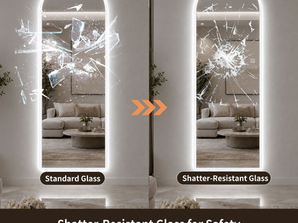 65" X 21" Arched LED Full Length Mirror, Wall Mounted Lighted Full Body Mirror With Frosted Edge Lighting, 3 Color Temperatures & Stepless Dimming - Silver
