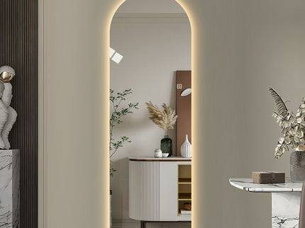 LED Full Length Wall Mirror With Symmetrical Arch Design, 3 Color Dimmable Lighting - Silver