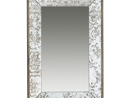 Antique Rectangle Mirror With Floral Accents, Mirrored Display Tray, Hanging Wall Mirror