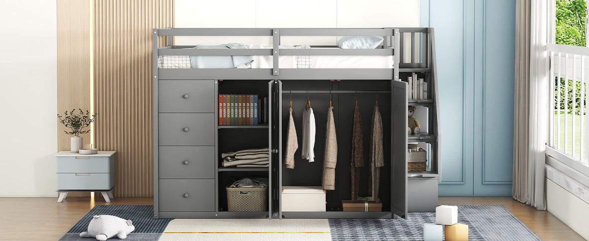 Loft Bed With Built In Wardrobes, Cabinets And Drawers