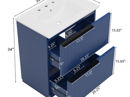 Fluted Bathroom Vanity With Ceramic Sink, Freestanding Cabinet