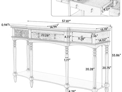Retro Console Table With 3 Soft Close Drawers