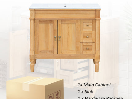 Modern Bathroom Vanity With Ceramic Sink, Soft Close Doors, Adjustable Shelves