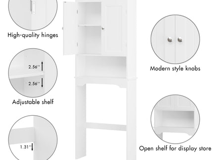 Over The Toilet Storage Cabinet, Bathroom Space Saver With Adjustable Shelf - White