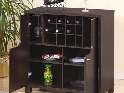 Wine Cabinet With Two Doors Removeable Wine Bottle Rack Metal Wine Glass Racks Four Shelves - Red Cocoa