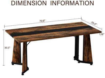 Rustic Rectangular Large Dining Table, Waterproof Desk For 8 People, & Steel With Adjustable Legs - Black / Rustic Brown