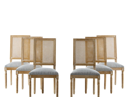 French Country Dining Chair With Rectangular Cane Backrest And Smooth Upholstered Seating