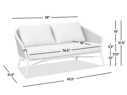 Rowan - Rope Barrel Back Patio Conversation Loveseat Sofa - Optic White