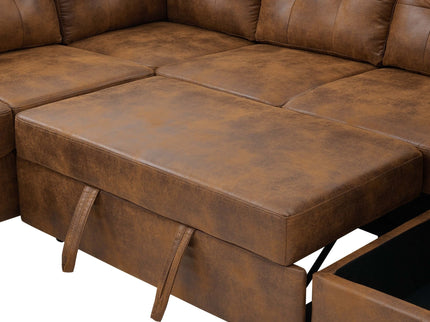 Arm Sectional And Pull Out Bed - Brown