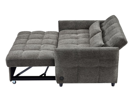 Loveseat Sofa Pull-Out Bed With Adjustable Backrest, 3 USB Ports And 2 Lumbar Pillows For Living Room