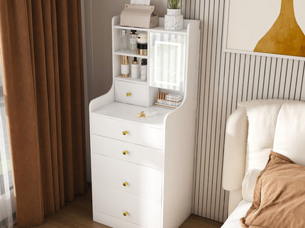 3 In 1 Dressing Table With LED Mirror & Storage Stool, Compact Makeup Vanity - White