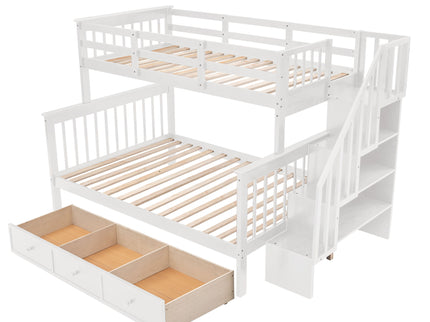 Stairway Bunk Bed With Storage And Guard Rail For Bedroom