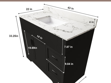 Bathroom Vanity Set, Fluted Cabinet, Soft Close Doors With Drawers, Single Faucet Hole, Sink Included - Black