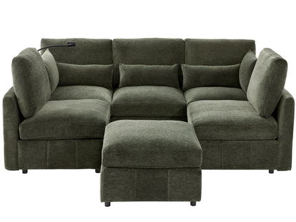 Modern Modular U-Shaped Sofa Bed With Movable Ottoman, USB Ports, Phone Holder