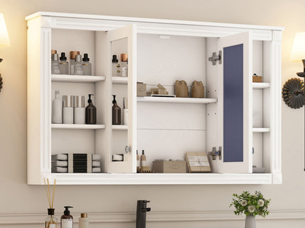 Wall-Mounted Mirror Cabinet With Adjustable Shelf And Open Shelves