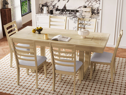 Extendable Dining Set, Farmhouse Extendable Table With Upholstered Chairs