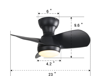 23" Bedroom Ceiling Fan With 3 Color Dimmable 3 ABS Blades Remote Control Dc Motor With 18W Led Light
