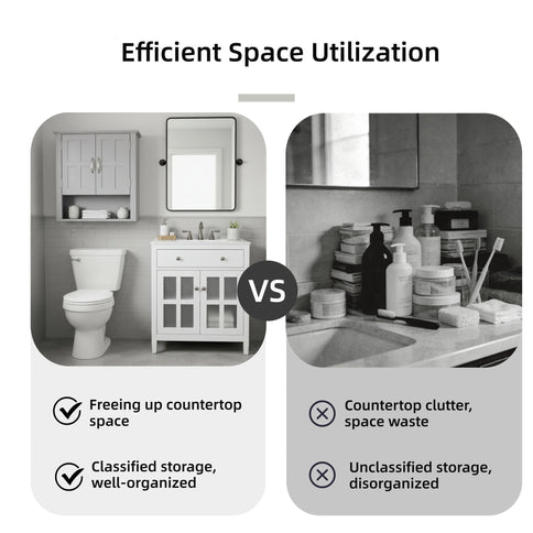 Multi Functional Wall Mounted Cabinet With Adjustable Shelves For Bathroom